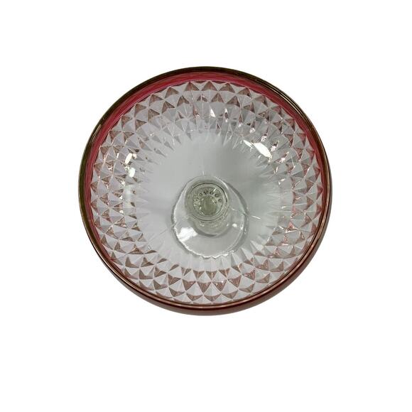 Vintage Clear Diamond Pattern Compote Bowl Pink Trim Pedestal Candy Dish - Picture 4 of 9